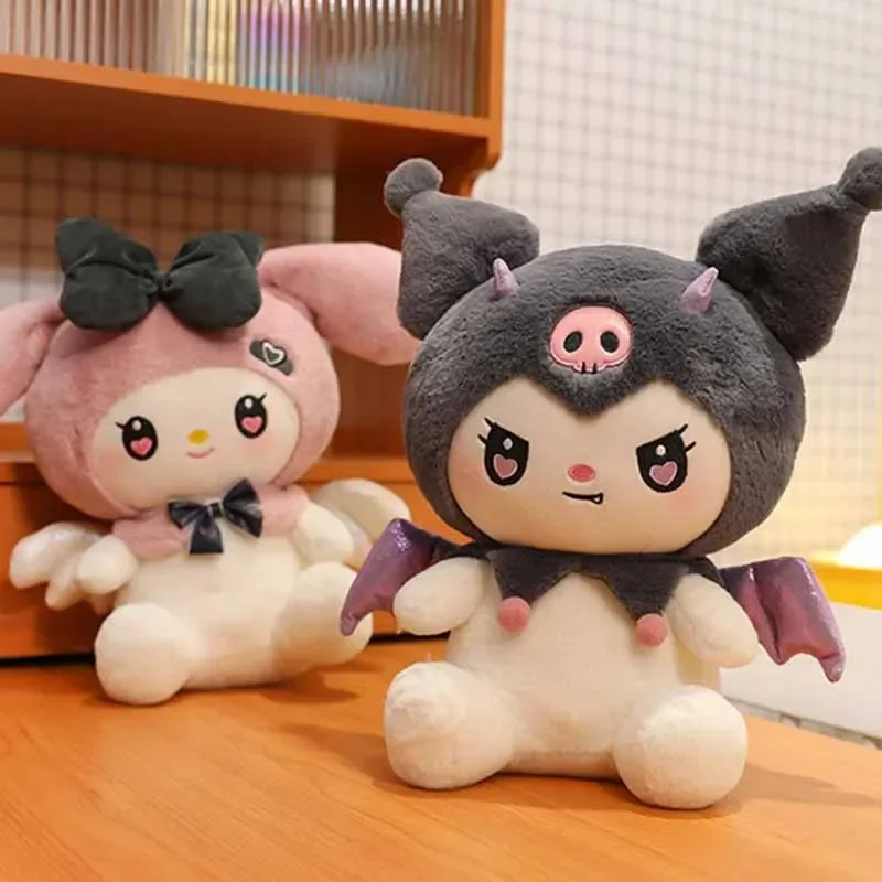 

40cm Sanrio Dark Demon Kuromi and Angel Melody Plush Toy Girls Sanrio Soft Plushies Toys Stuffed Animal Doll Gifts for Kids