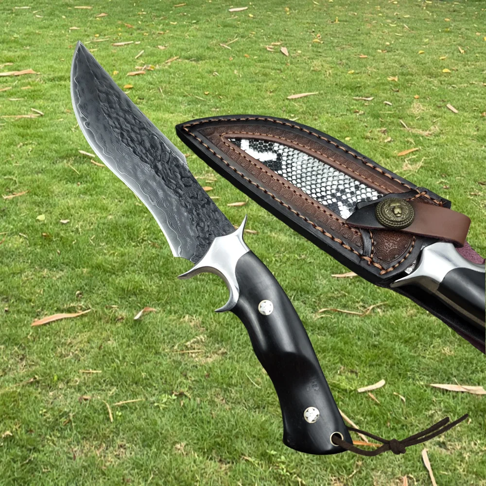 

Дамасское лезвие высокой твердости, ручка из черного дерева, тактический охотничий нож, уличный EDC инструмент для выживания, портативные ножи для самообороны и кемпинга