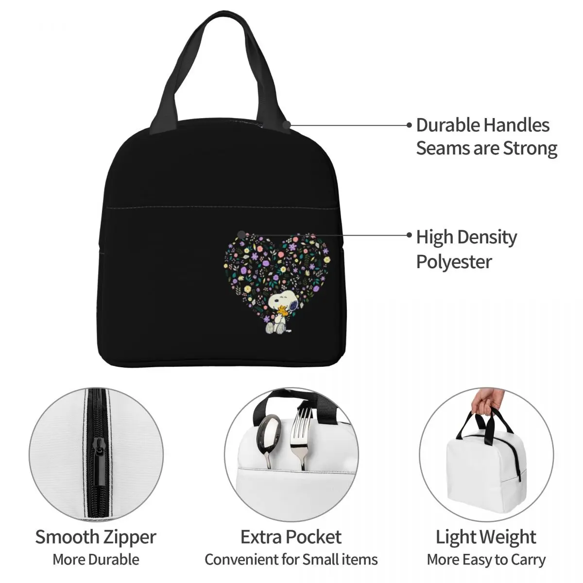 Snoopy Woodstock Hug Floral Insulated Lunch Bags Leakproof Cartoon Lunch Container Cooler Bag Lunch Box Tote Food Storage Bags