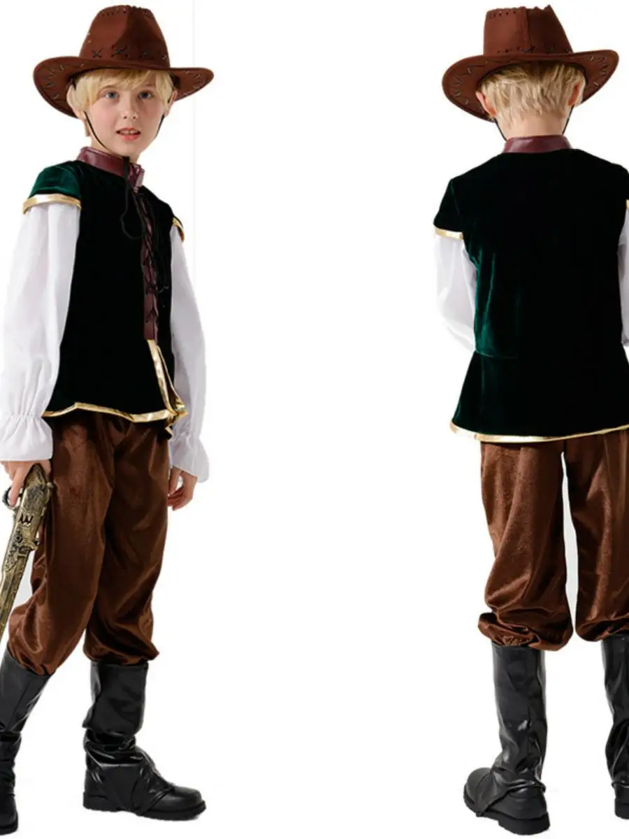 Novo traje medieval de performance de palco pirata role play roupas étnicas para crianças médias e grandes