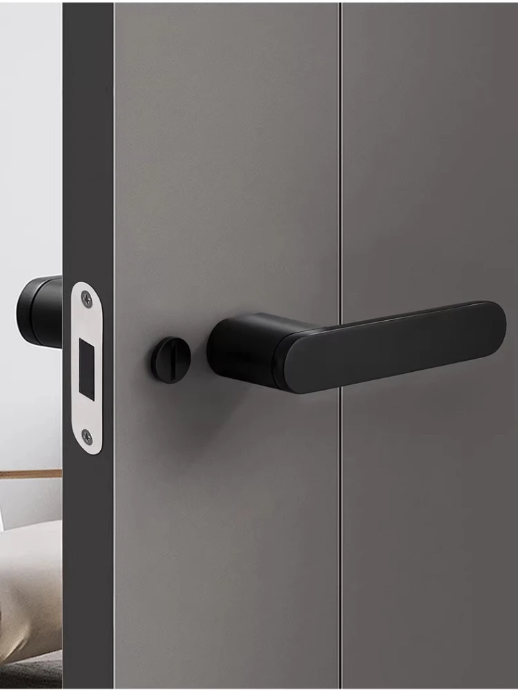 Black and Grey Minimalist Door Lock, Magnetic Lock for Bedroom Wooden Door, Simple Universal Handle, Home Quiet Room Door Lock