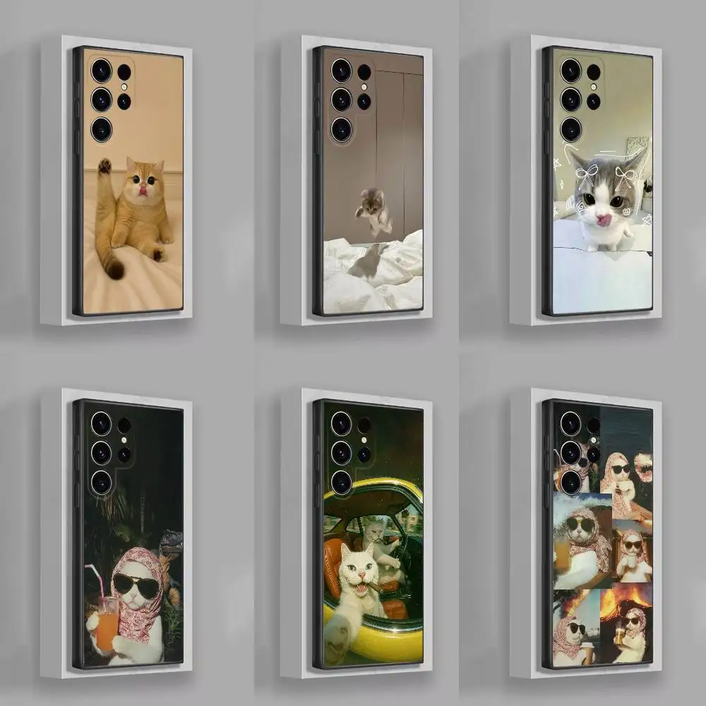 

Funny Cute Cat MEME Phone Case For Samsung S25,S24,S21,S22,S23,S30,Ultra,S20,Plus,Fe,Lite,5G Black Cover