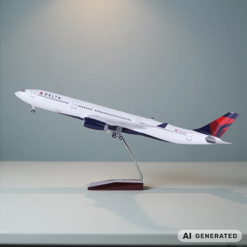 47cm A330 Delta Airways Diecast Resin Model Plane 1:135 Scale Aircraft Assemble Aviation Decoration Gift With Wheel Landing Gear