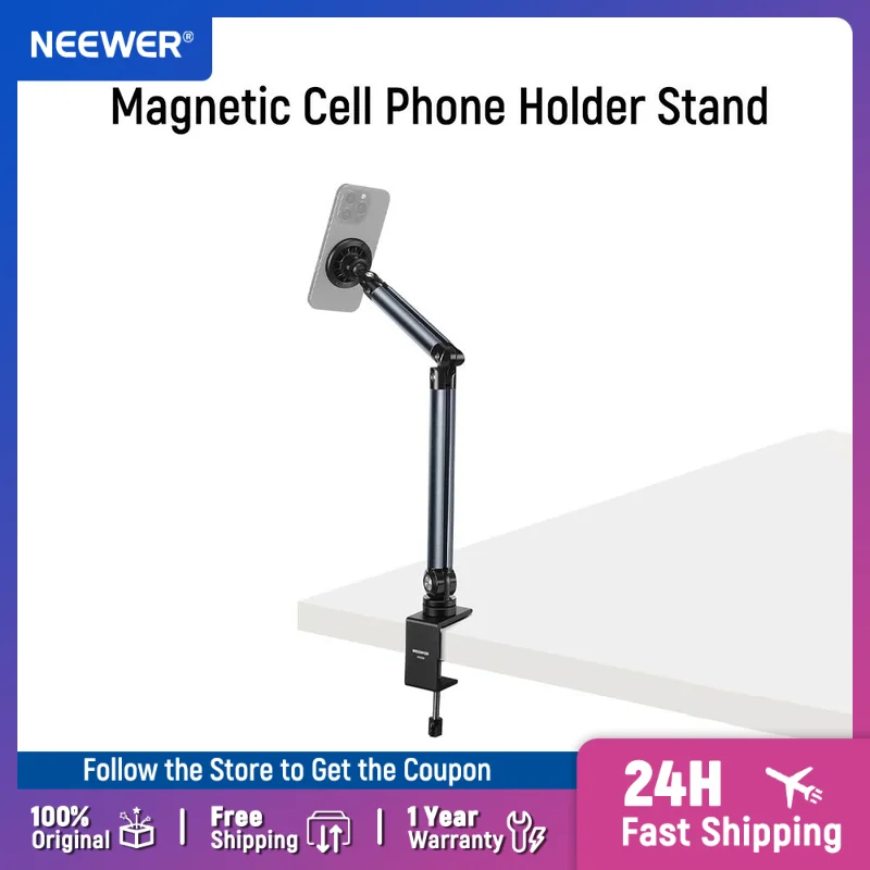 

NEEWER Basics Magnetic Cell Phone Holder Stand Adjustable Overhead Desk Mount for MagSafe iPhone 16 15 Pro Max Plus 14 13 12