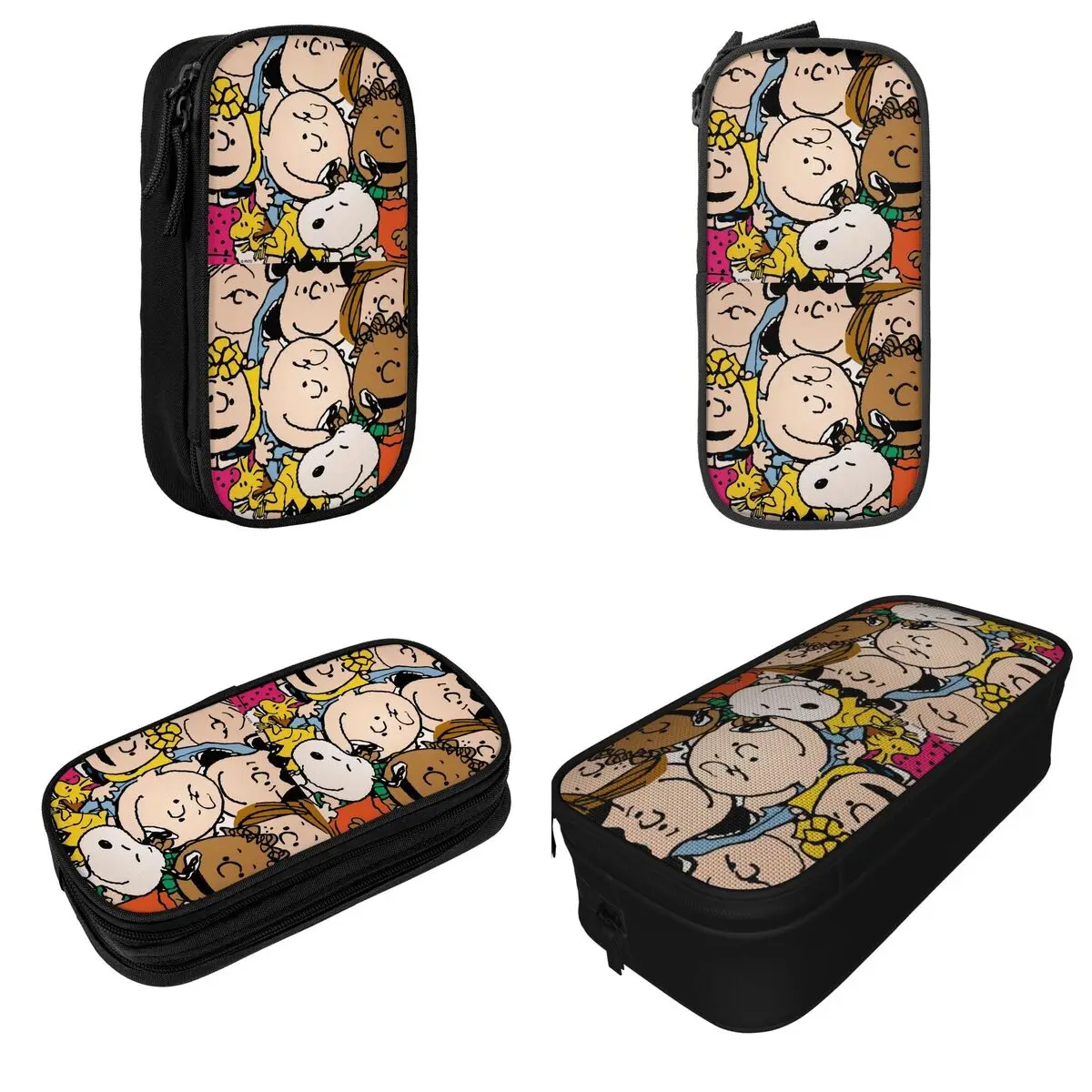 Large Capacity Pen Box Peanuts Comic Characters Funny Snoopy Charlie Brown Double Layer Pencil Case Stationery Girl Makeup Bags