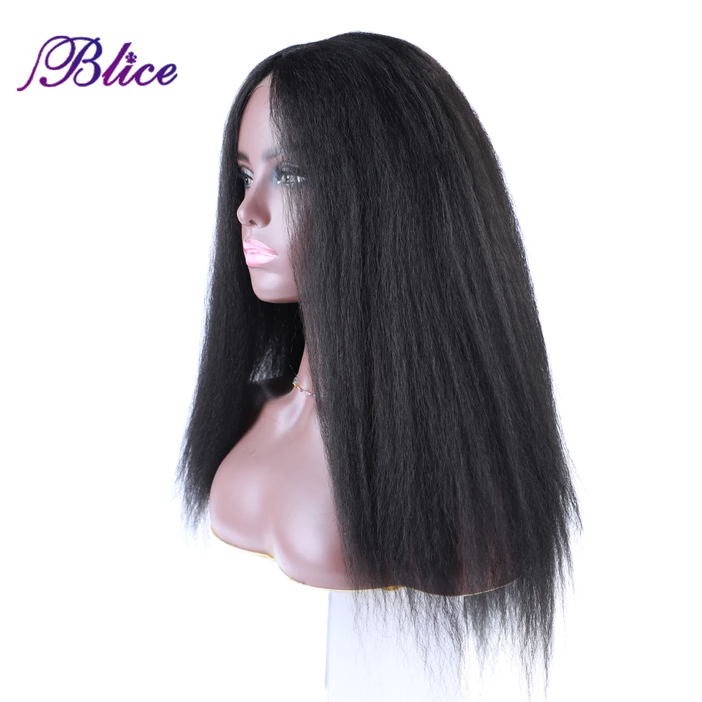 Blice Synthetic Yaki Straight Wig LaceTop Line 18 Inch Women Wig Hollow Out Cap Inside Kanekalon Fiber Pure Color Wigs