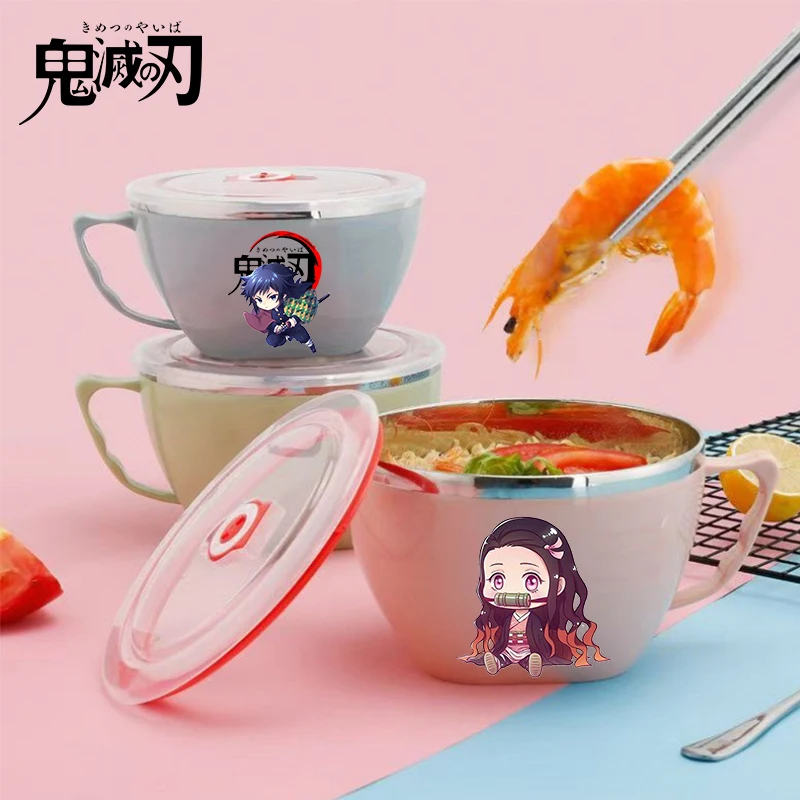 

Demon Slayer Kimetsu No Yaiba Stainless Steel Bowl with Handle Anime Anti Scalding Instant Noodles Mixing Bowl Kitchen Tableware