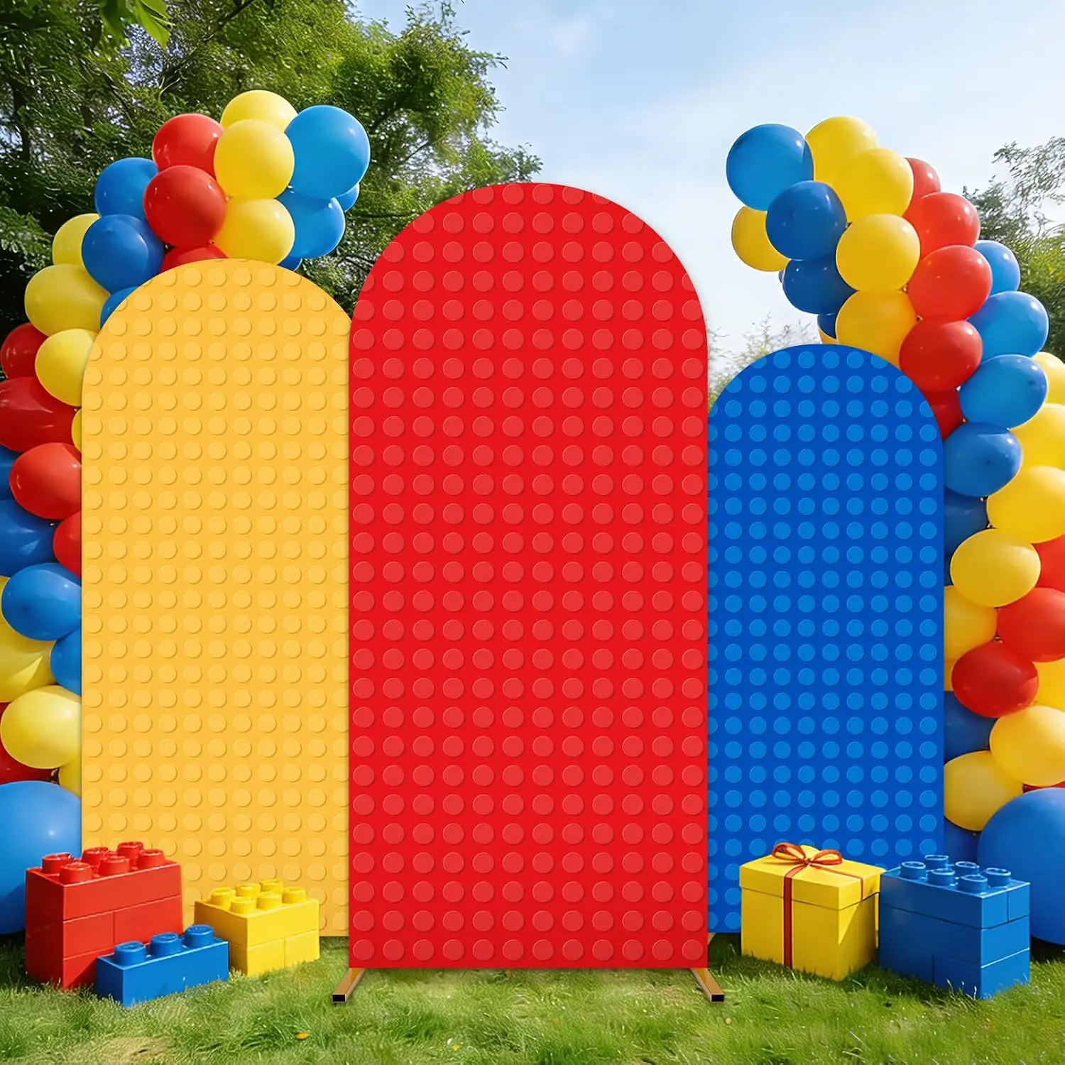 Colored Bricks Chiara Arch Backdrop Covers Children Happy Birthday Baby Shower Background 2-sided Games Party Banner Supplies