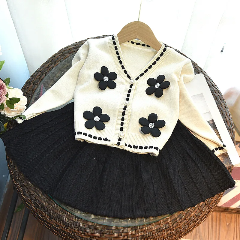 Girls Sweater Skirt Suit Girls Autumn New Korean Knitted Princess Long Sleeve Cardigan + Short Skirt Two-piece Set