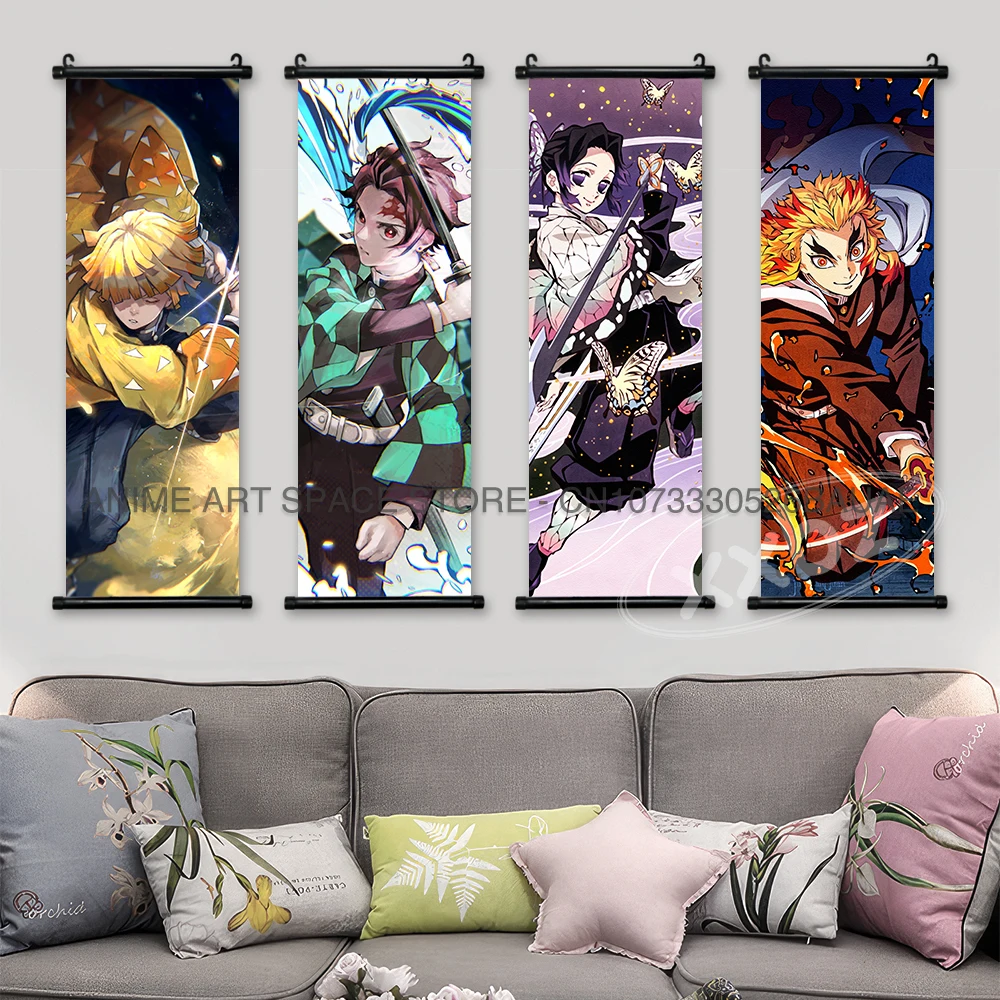 Dämon Slayer Hängende Malerei Home Decor Kamado Tanjirou Wand Kunst Anime Poster Uzui Tengen Leinwand Schriftrollen Bilder Wohnzimmer – Detail 3