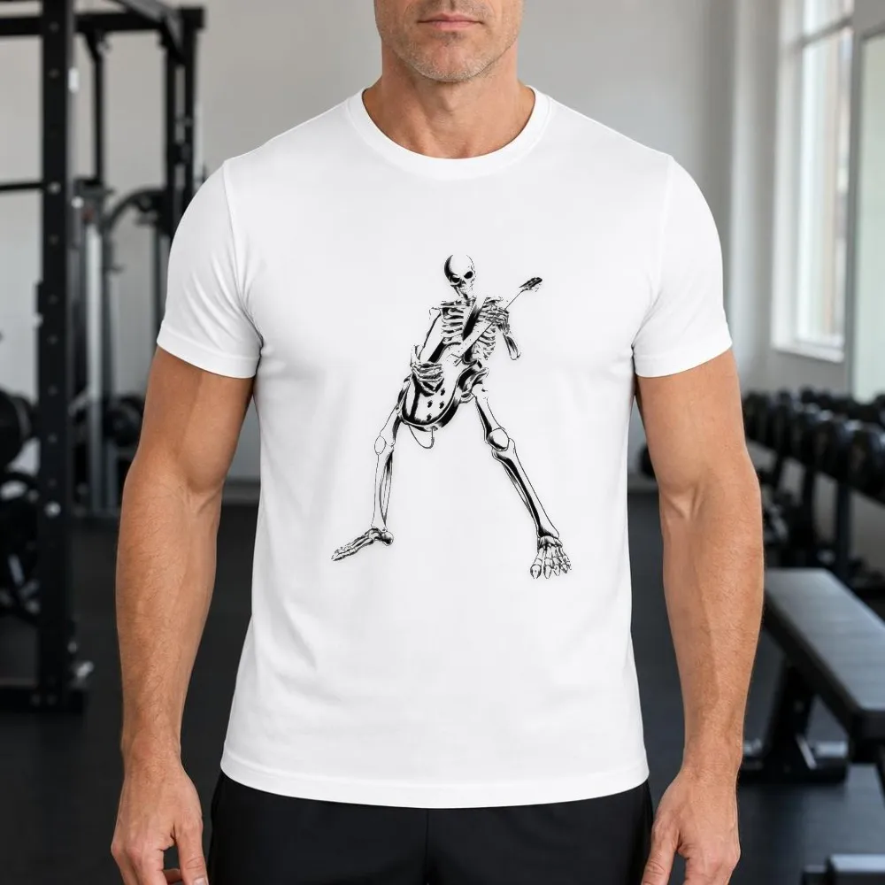 Men Summer Tee Skeleton Guitar Rock Music Graphic Soft Breathable Short Sleeve Halloween Festival Tops
