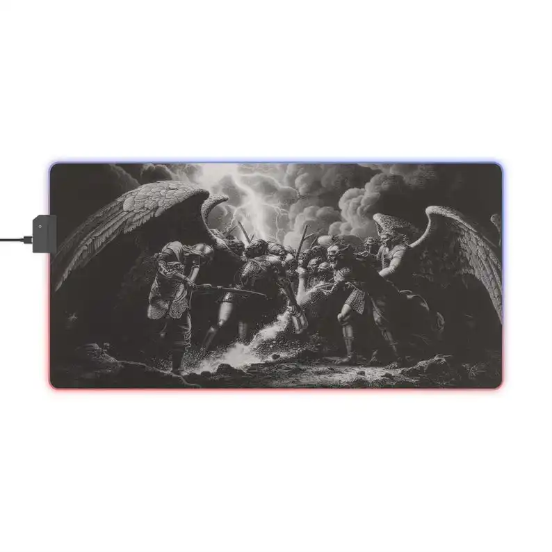 Epic Gothic Battle Mouse Pad | Angels vs Demons Desk Mat | Dark Fantasy Office & Gaming Mat
