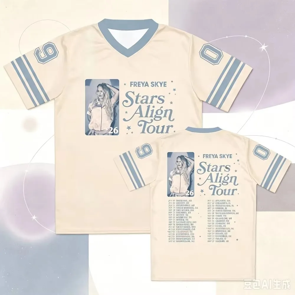 Freya Skye Stars Align Tour 2026 Jersey Football Tee V-neck Loose Summer Short Sleeve T-shirt Design Print Merch Unisex Top
