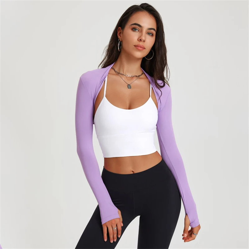 

Women's Yoga Long Sleeve Shirt Slim Short Cardigan Sexy Breathable Shawl Fitness Exercise Jacket Quick Dry Sports Shirt