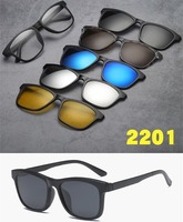 6 In 1 Spectacle Frame Men Women With 5 PCS Clip On Polarized Sunglasses Magnetic Glasses Male Computer Optical 2201