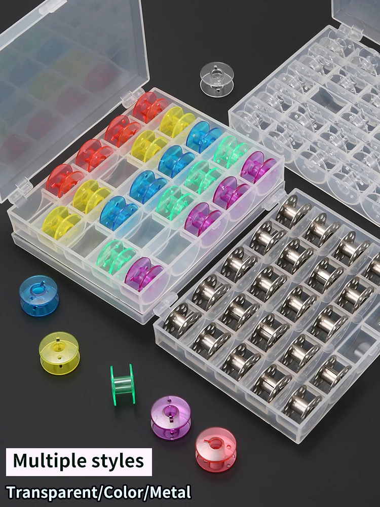 25pcs Home Sewing Machine Bottom Thread Bobbin Set Sewing Accessories Clear Plastic Spools with Storage Box for Brother Janome