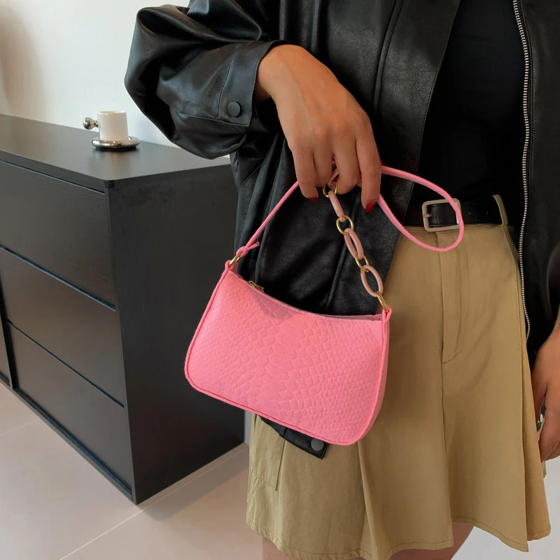 Bolsas de couro PU para mulheres estilo simples, monocromáticas, bolsa de ombro para senhoras, bolsas axilas, designer de moda