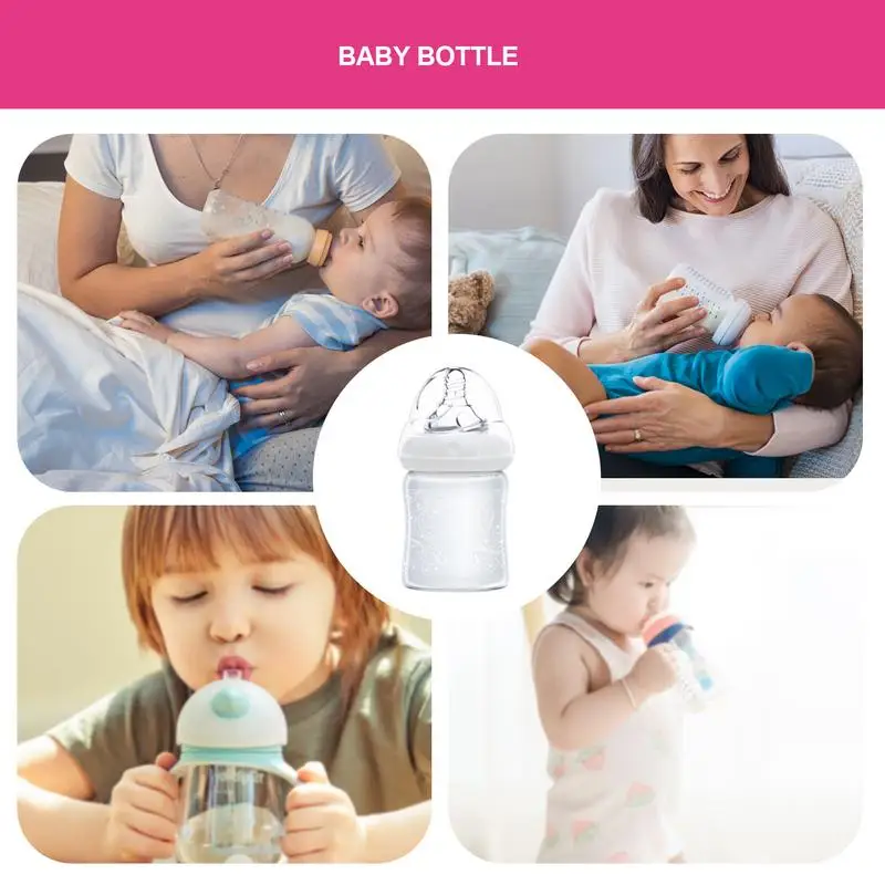 120ml Toddler Bottle Baby Wide Caliber High Borosilicate Glass Feeder Anti Choking Anti-Colic 0-6 Months Or More feeding