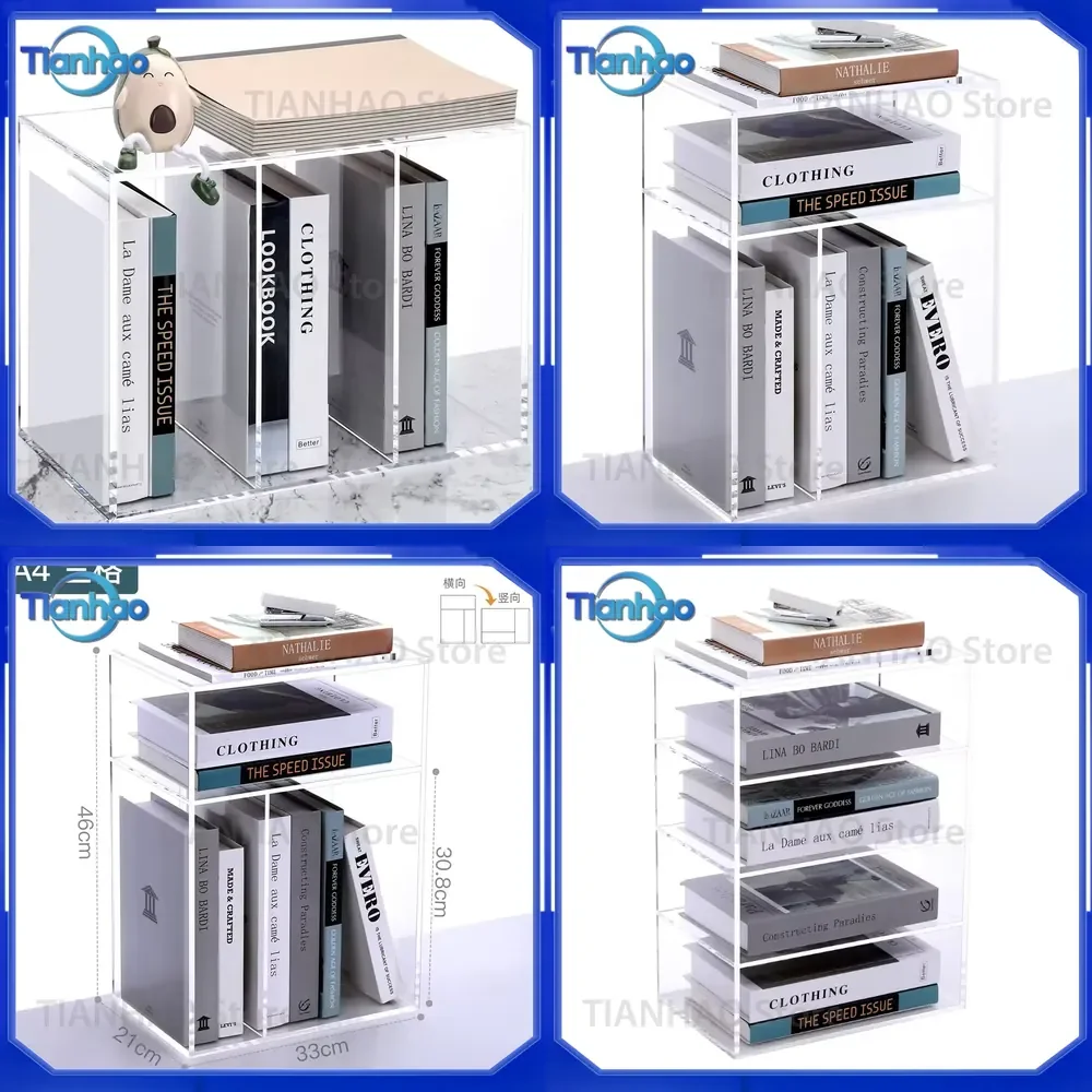 Thickened Acrylic A4 Desktop Document Organizer Large Capacity File Holder for Office Bookshelf Grid Display Storage Rack