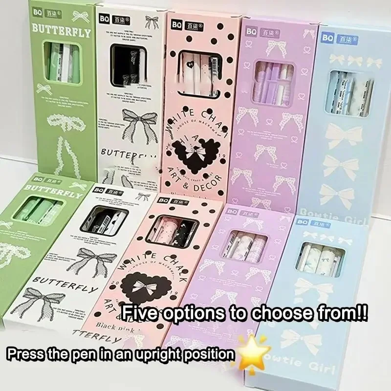 4PCS/Set New Cute Bow Gel Pen 0.5mm Soft Grip Black Pen Quick Drying Signature Pen School Office