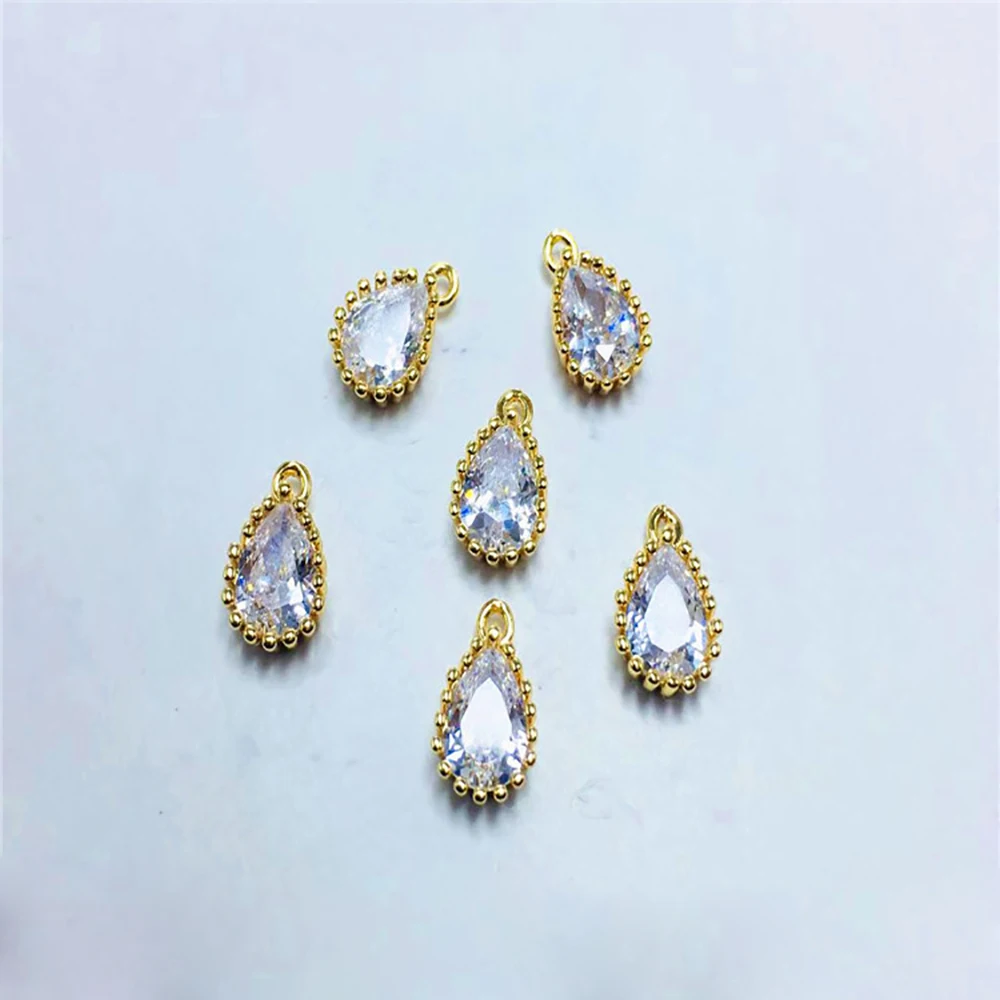 50pcs/lot Jewelry Accessory  Copper Edged Water Drop Zircon Shaped Pendant For Charms Earrings  Bracelet