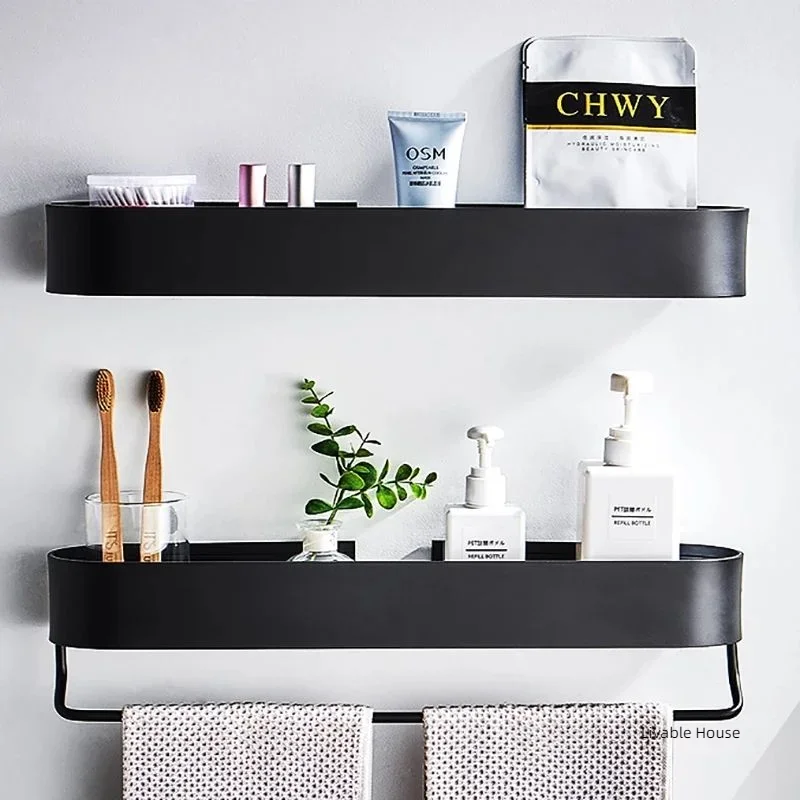 Bathroom Shelf Rack Wall Mounted Shelves Bath Towel Holder shampoo Rack Black Shower Storage Basket Bathroom Accessories Shelves