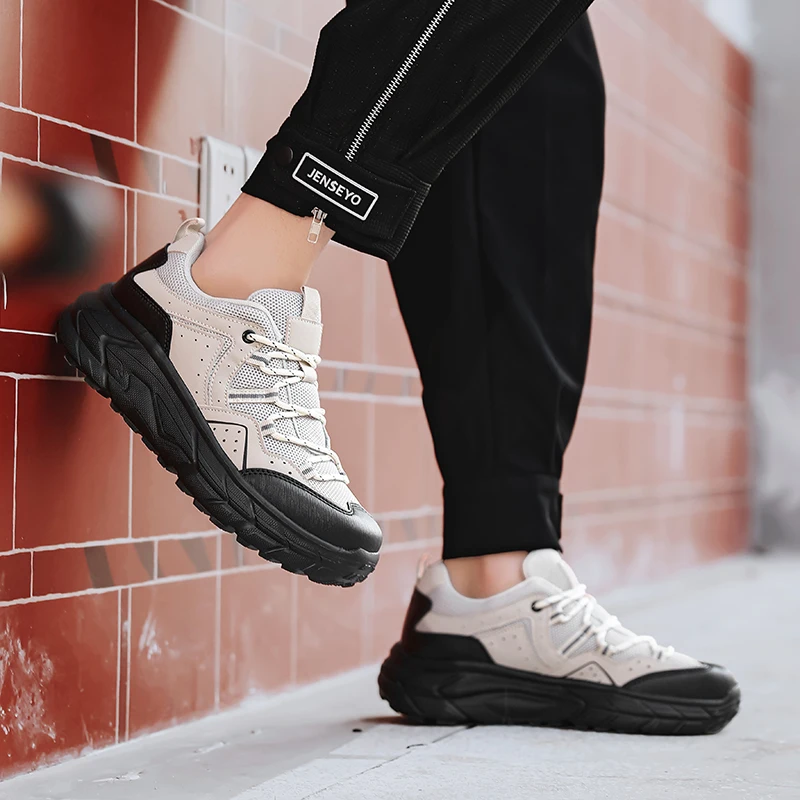 Hiking Mens Mesh Breathable Sports Casual Fashion Trend Lightweight Thick Soled Dad Shoes for Men Large Size Outdoor Sneakers