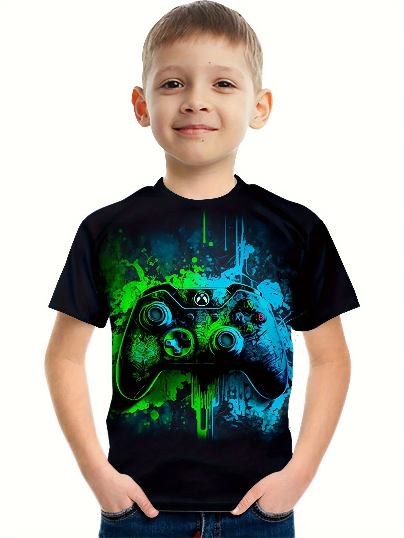 Kids Gamepad Doodle 3D Print Boy's T-shirt Casual Breathable Short Sleeve Summer T-shirt Boy Girl Tops Tees Chico Camiseta