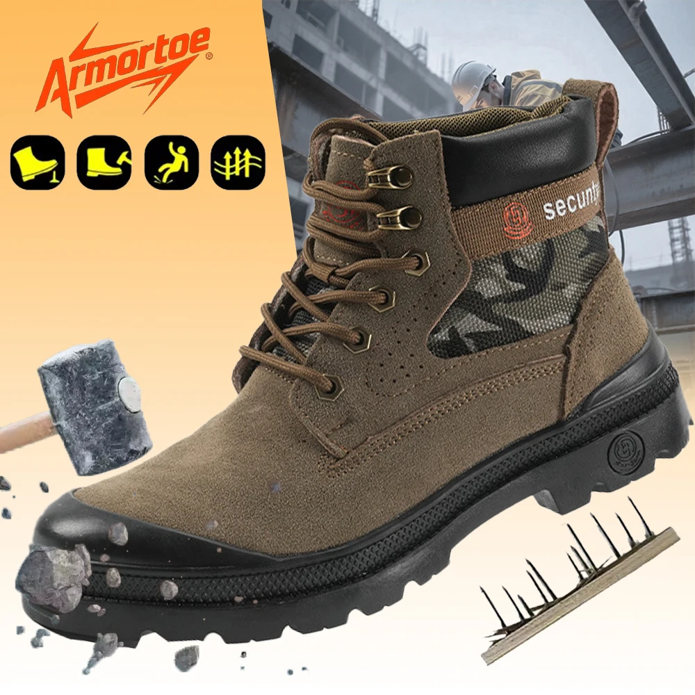 

ArmorToe Men's High Cut Suede Leather Welder Boots Spark Splash Proof Heat Guard Pro Welder Safety Footwear #Armor3030
