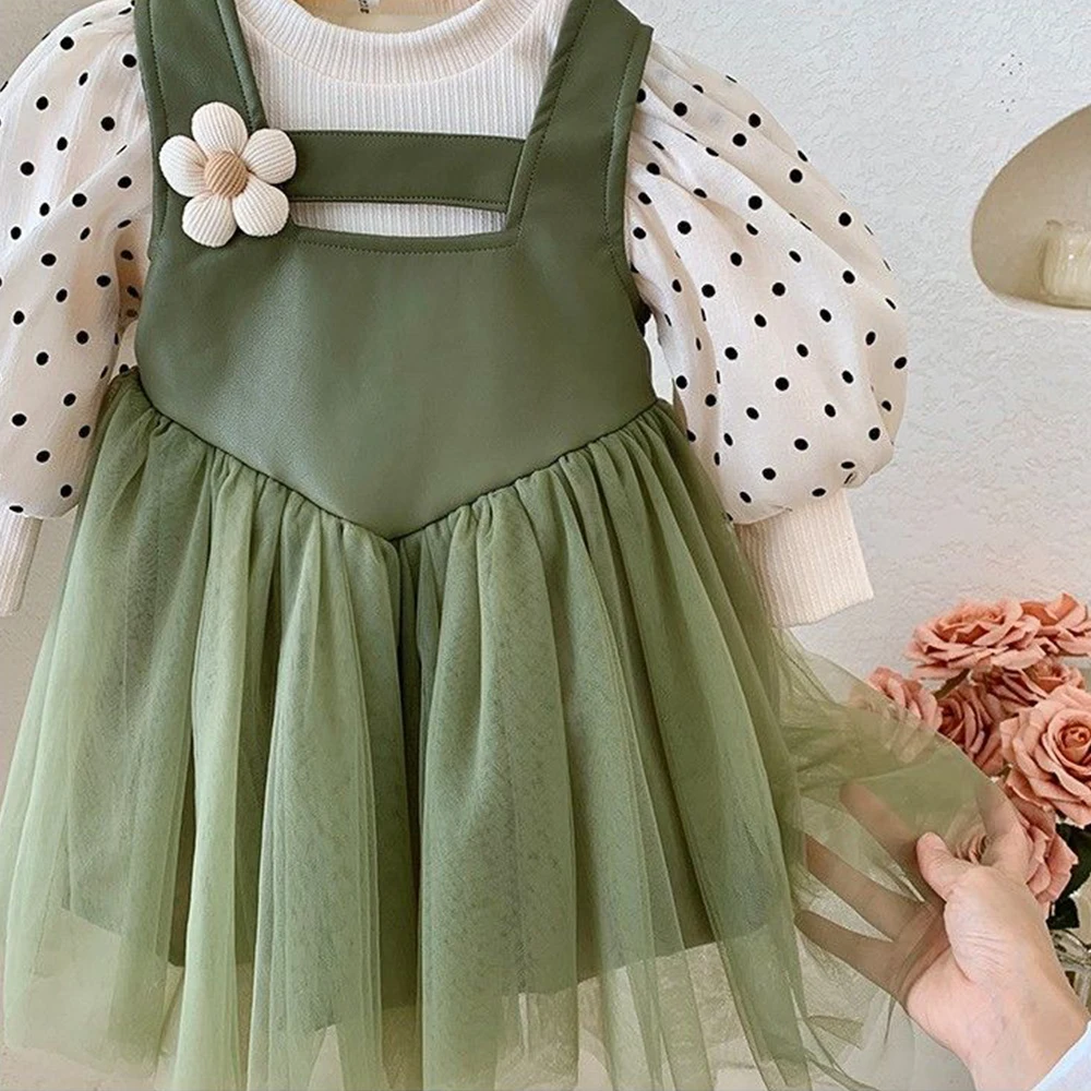 Girls Casual Dresses Baby Girl Polka Dot Long Sleeve Infant Princess Dress for 0-2 Years Korean Flower Girls Autumn Clothing