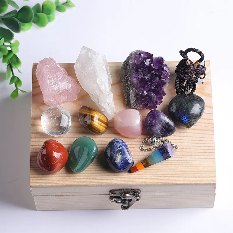 

Natural Amethyst Cluster Quartz Crystal Mineral Specimen Healing Stones Rough Ore Seven Chakras Therapy Stone Wooden Gift Box