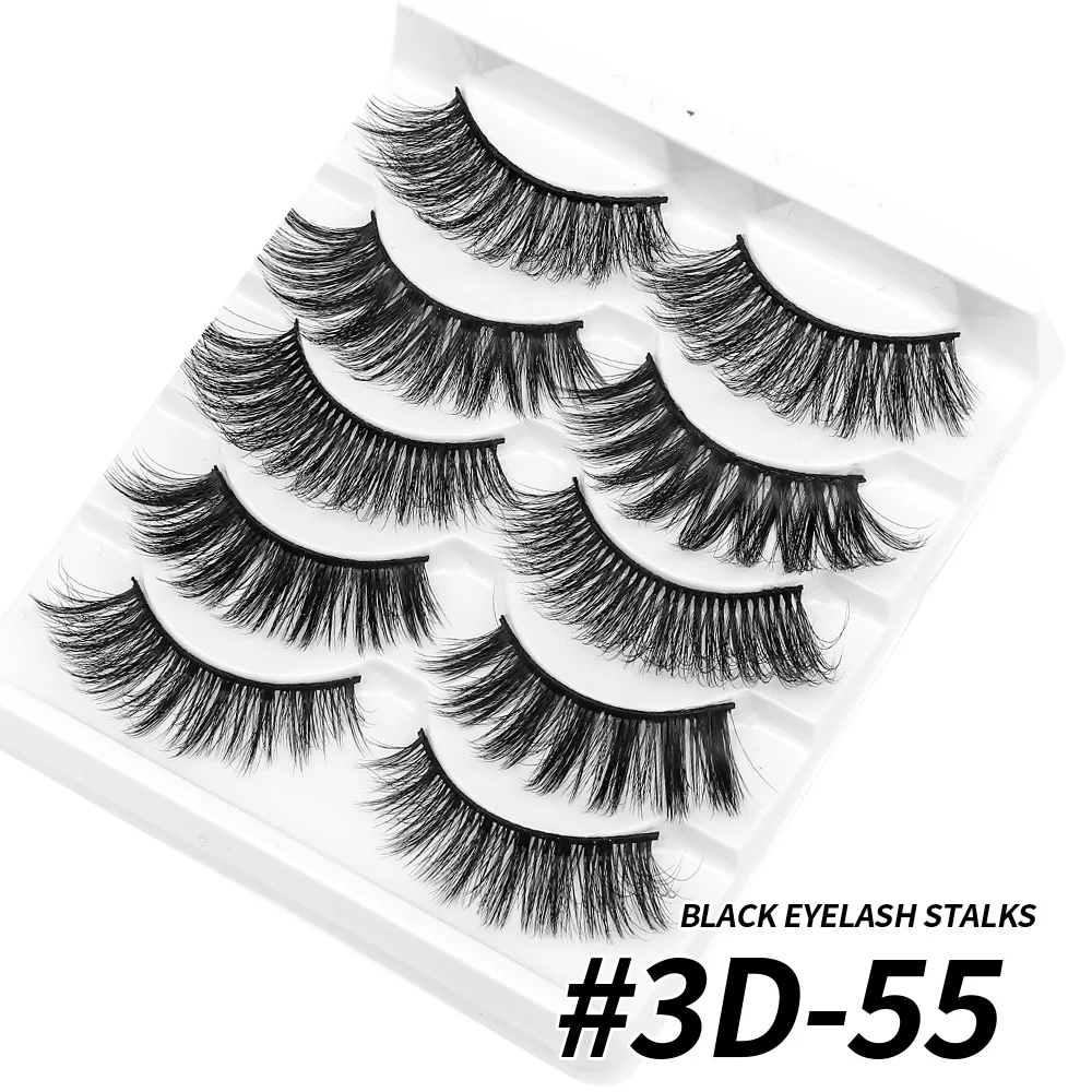 QSTY 5 Pairs 3D Mink Hair False Eyelashes Thick Curled Full Strip Lashes Eyelash Extension Fashion Women Eyes Makeup