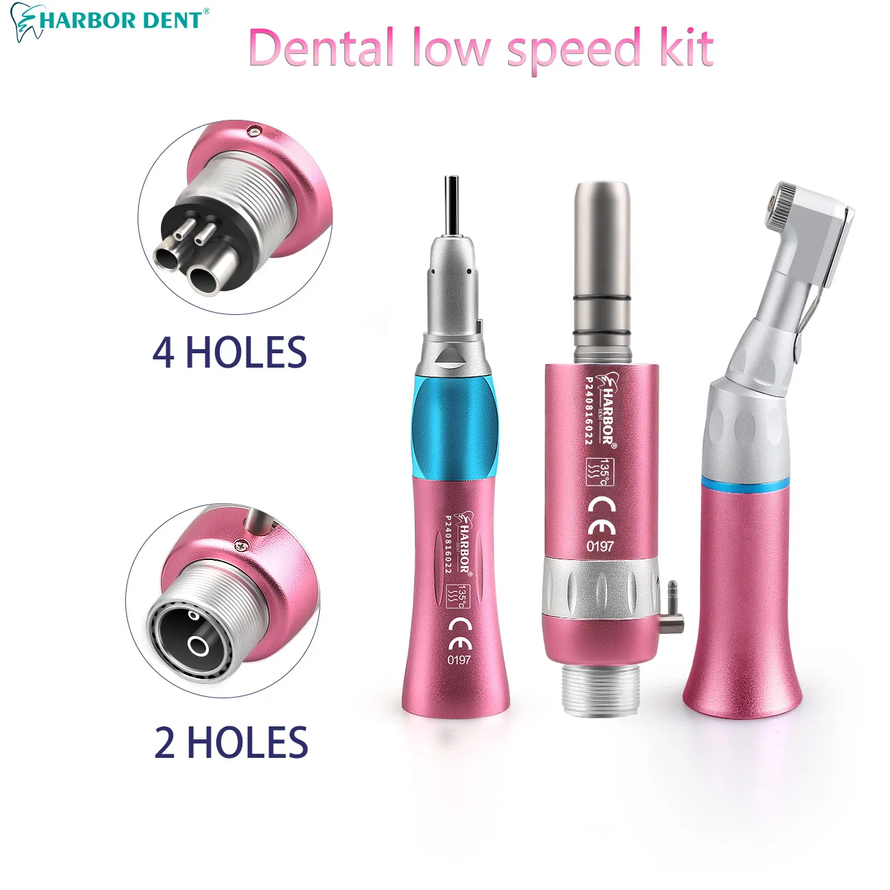 

Dental Low 2/4 Holes Speed Handpiece Standard Head Kits Air Turbine Straight/Contra Angle/Air Motor Micromotor Pink Color