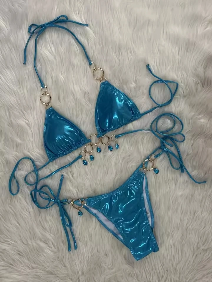 

Luxury Rhinestone Bikini 2026 Women White Metal Criss Cross Push Up Thong Swimsuit Beach Bathing Suit Holiday Swimwear