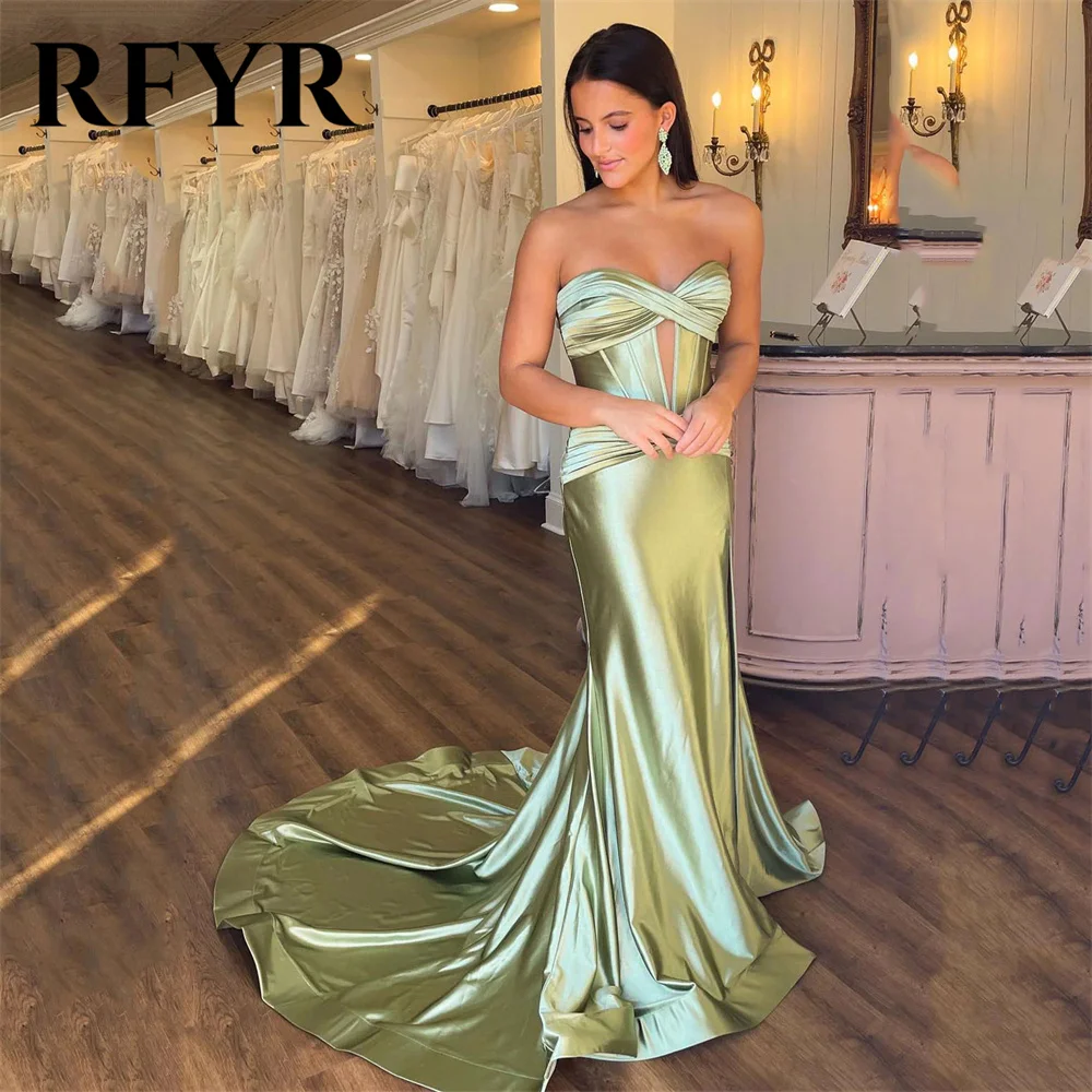 RFYR Green Mermaid Stain Prom Dress Sweetheart Cut Out Evening Dresses Sleeveless Sexy Party Dress with Side Split Customized