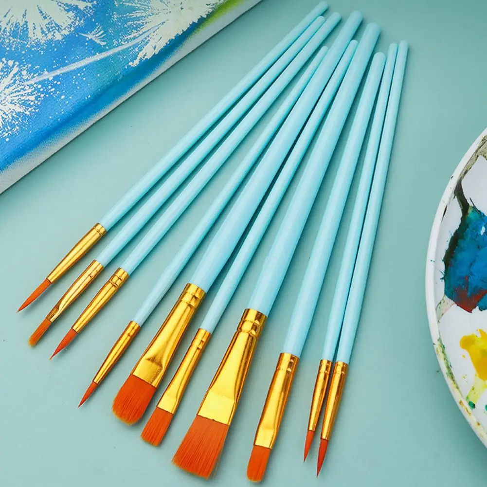 10Pcs Artist Paint Brushes with Long Handle Professional Painting Soft Bristles Watercolor Round Pointed Artist Paint Brush Set