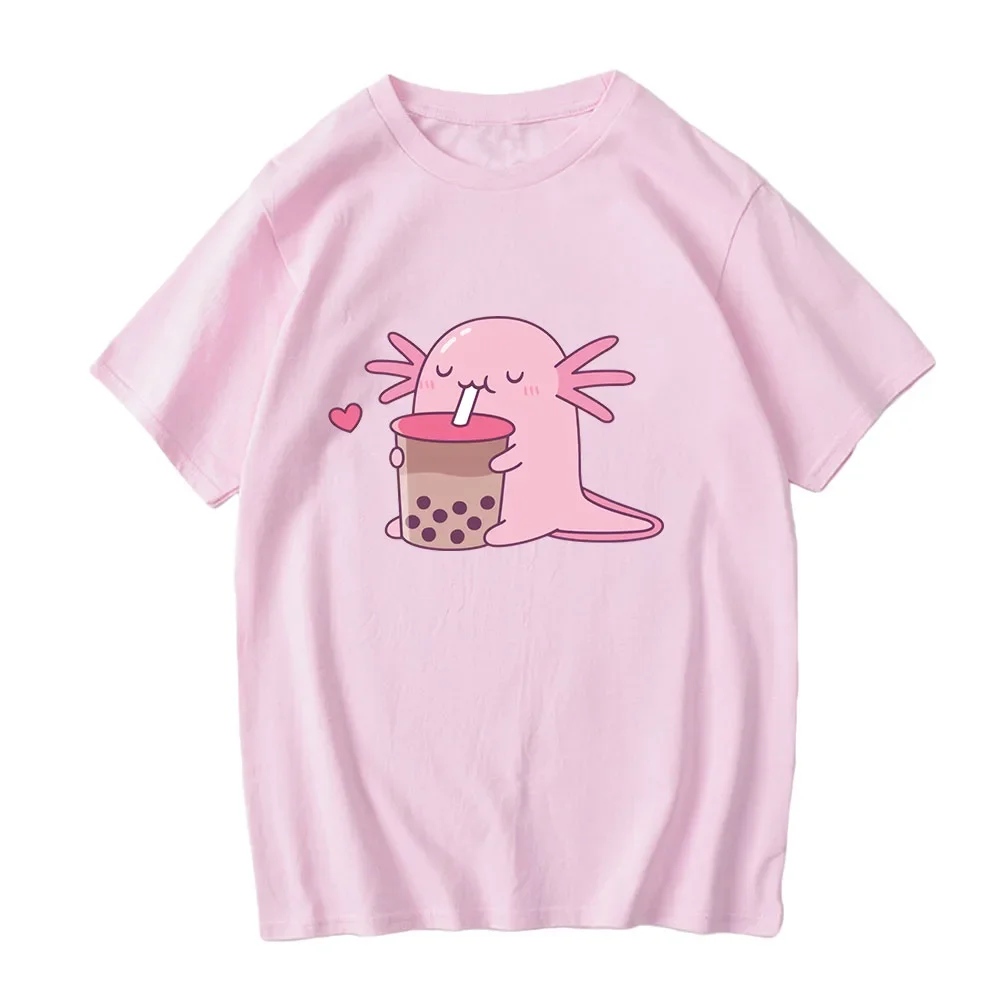 

Axolotl Bobo Milk Tea T Shirt for Men Women Cotton Casual Top O-neck Short Sleeve T-shirts Unisex Summer Clothing Kawaii Printed