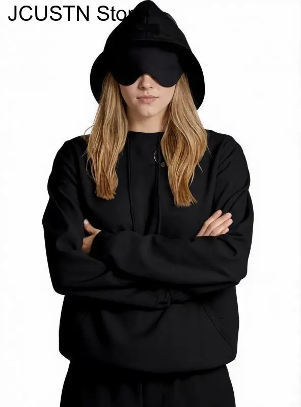 Máscara de olho moletom com capuz 2025 outono novo moletom com capuz sportwear equitação ao ar livre topos feminino bolso máscara de olho pulôver moletom