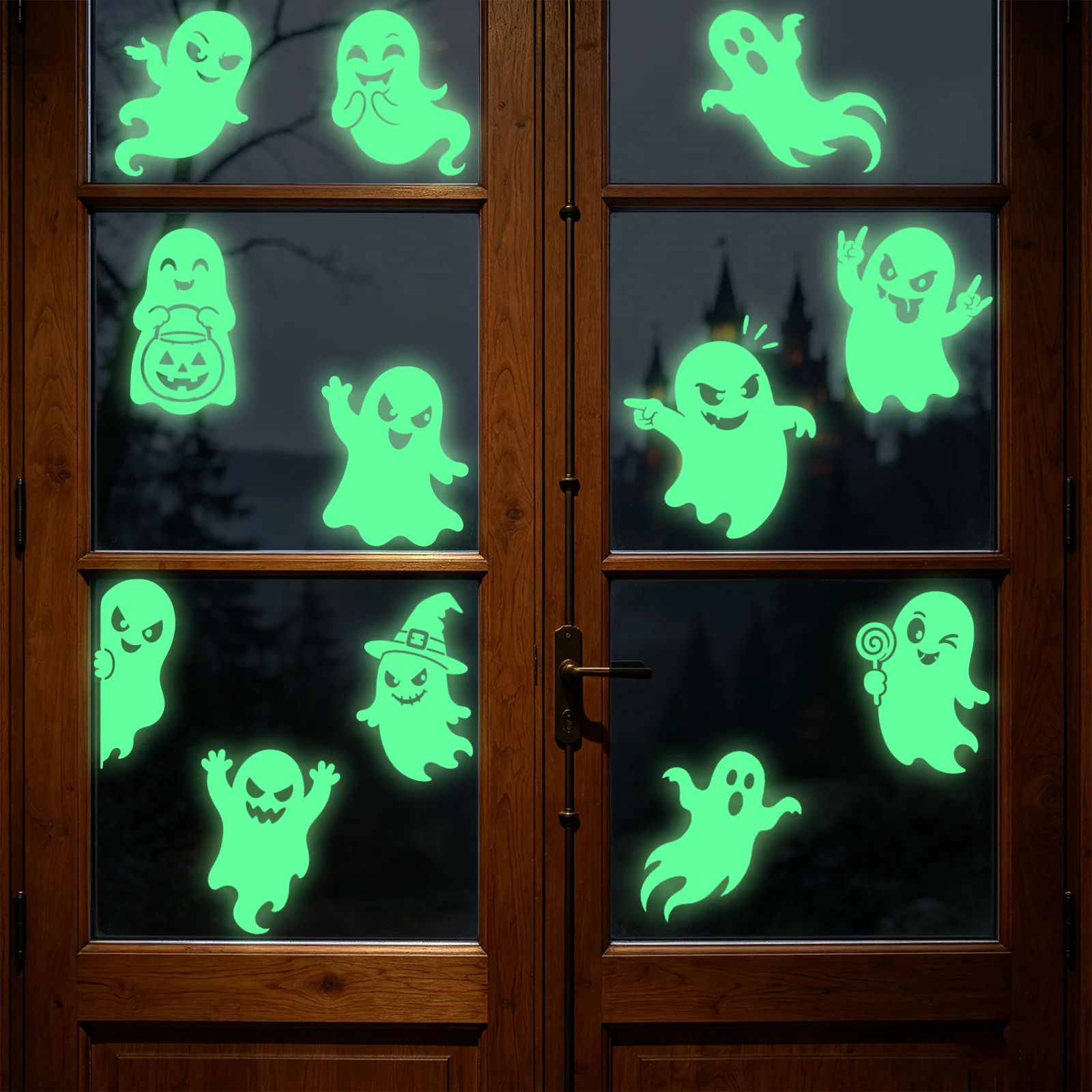 1Set/2 Sheets Halloween Glow-in-the-Dark Static Cling Decorations- Luminous and Bat Window Stickers for Parties, Window Decal