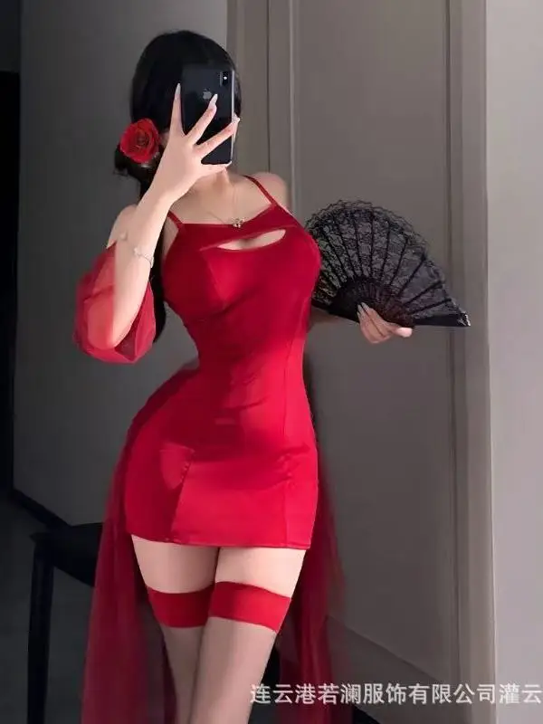 Sexy Secretary Bodycon Dress Elegant Teacher Small Chest Red Date Battle Robe Red Fashion Women Mini Dress Hot Sexy Korean DKZ8