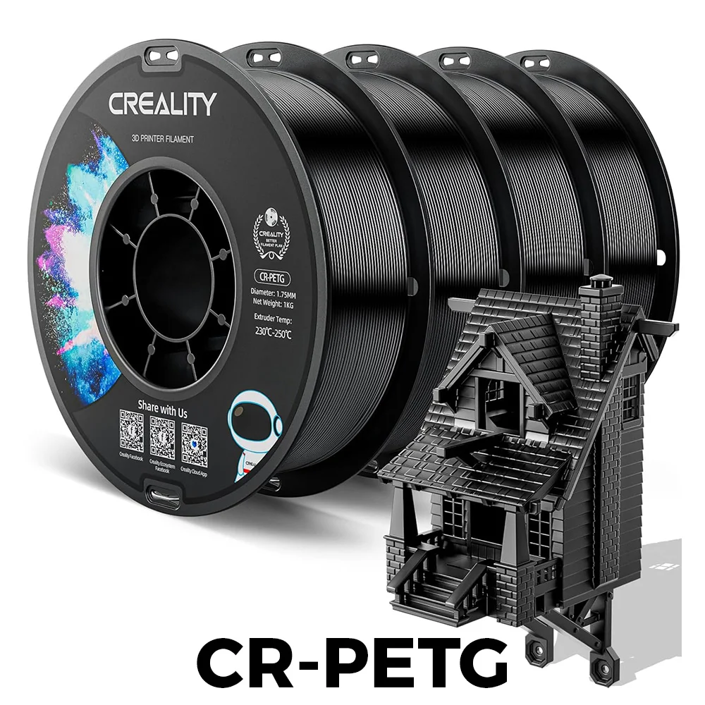 

4 Rolls Creality CR-PETG 3D Printer Filaments 1.75mm High Precision High Temperature Resistant 4KG Black Filaments