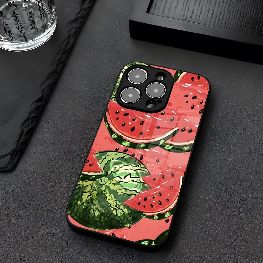 Fruit Lemon Cherry Phone Case Glass For iPhone 12 15 14 13 11 Pro XS Max Plus Mini X XR 8 7 6s SE2020 Tempered Coque