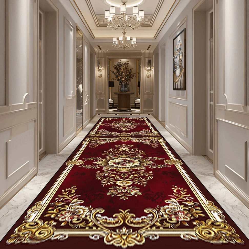 European Luxury Retro Lobby Corridor Carpets Hallway Long Strip Area Carpet Aisle Living Room Runner Rug Home Entrance Decor Mat