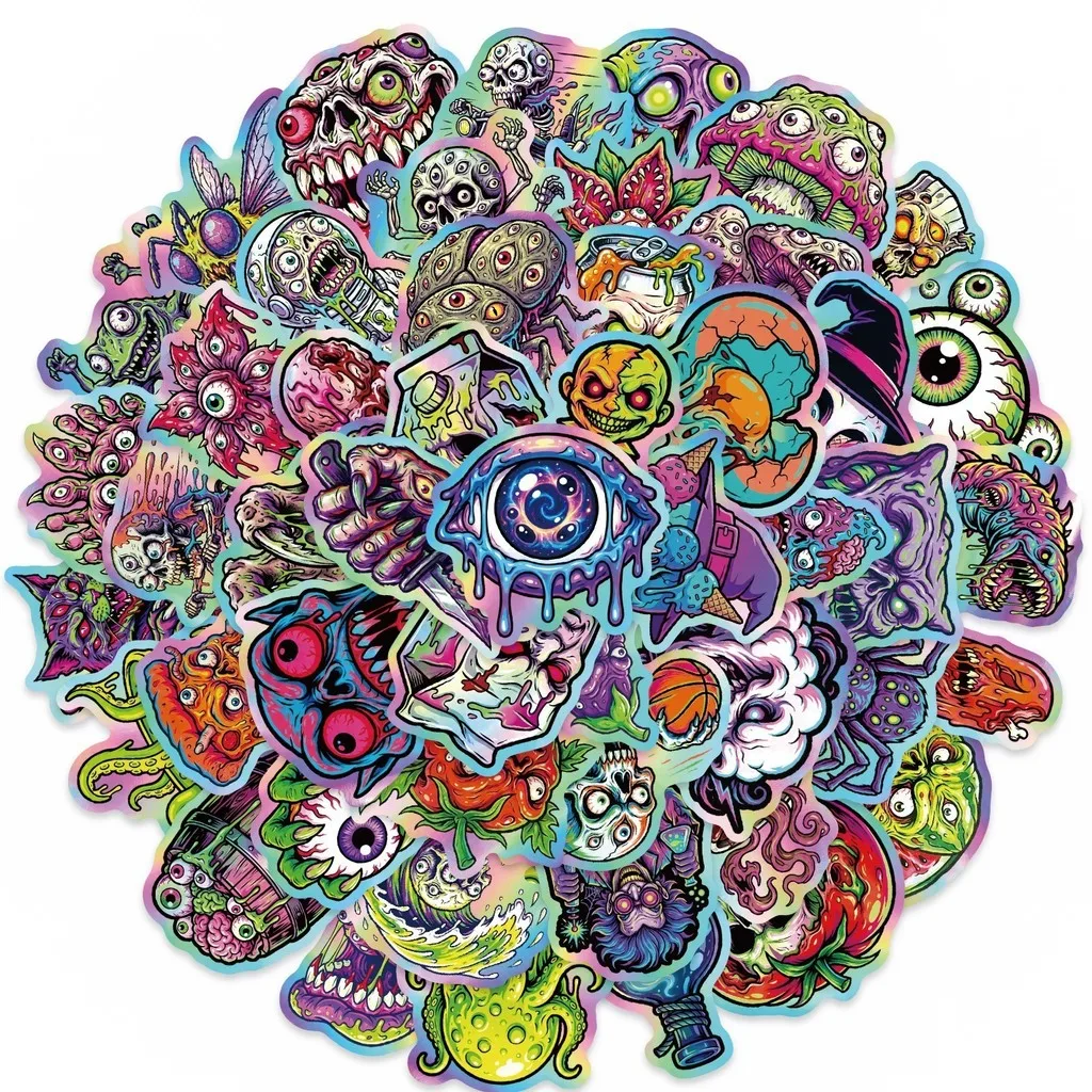 50Pcs Dark Gothic Horror Doodle Stickers, Skull Zombie Monster Themed Decals, Waterproof DIY Ornaments forGiajar Sticker Store