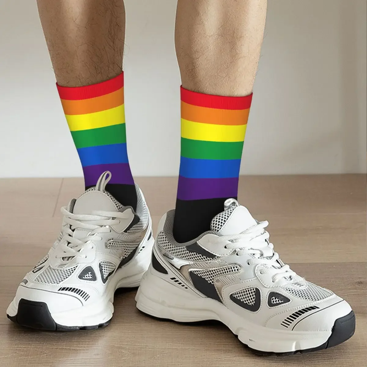 Meias esportivas listradas arco-íris longo para homens e mulheres, antiderrapantes, respiráveis, basquete, bandeira gay, harajuku, orgulho, lgbt