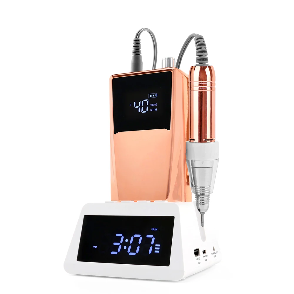 Motore in carbonio 35K portatile 35000 giri/min trapano per unghie manicure lucidatura batteria ricaricabile con base di ricarica intelligente