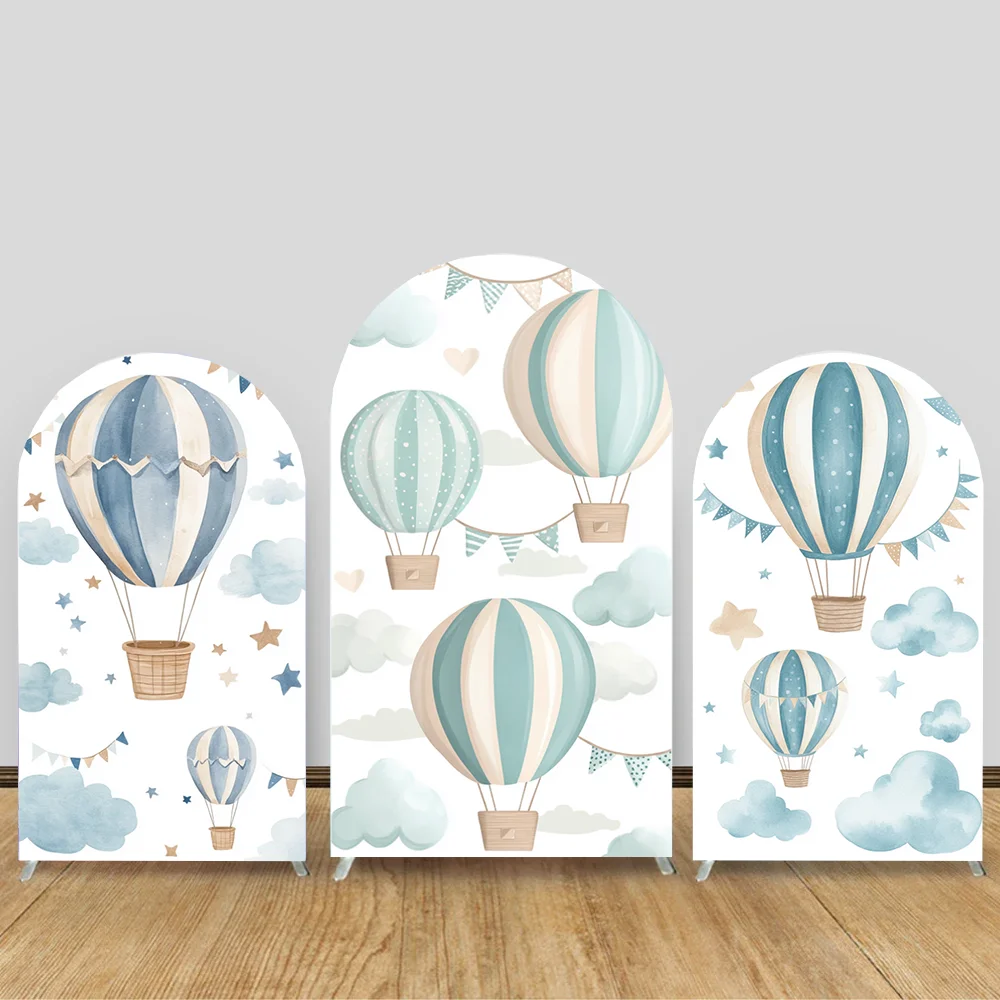 

Двусторонний фон-арка для фотосессии: воздушный шар, голубые облака, для новорожденных, 1-го дня рождения