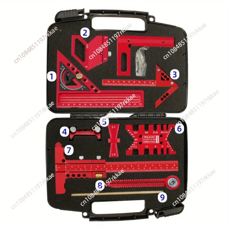 10-Piece Woodworking Measuring Tool Kit with Storage Case, Project Layout and Board Splicing Auxiliary Tools