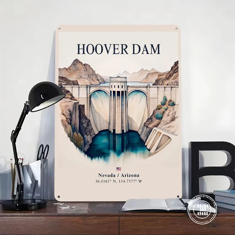 Hoover Dam Travel Poster Retro 3D Printed Metal Signs Customized Wall Hanging Gift for Garage Accessories Room Decoration Items