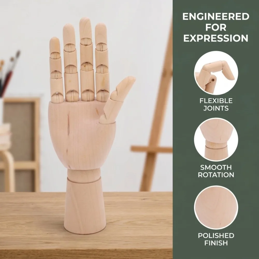 18cm Wood Mannequin Hand Realistic Hand Proportion Adjustable Pose Sketch Hand Statue Flexible Joint Art Study Hand Mannequin